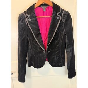 White House Black Market Black Velvet Blazer Jacket Size 4 Festive
